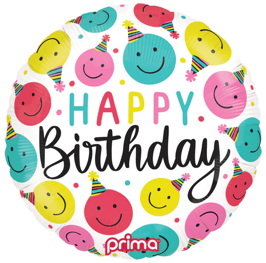 18" Round Happy Face foil Birthday with helium
