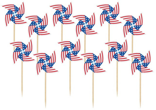 3" Patriotic pinwheel picks - 20 pk