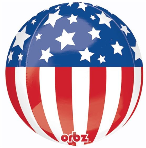 16" Patriotic Orbz dimensional round foil balloon with helium