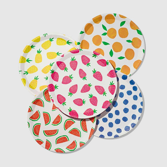 Fruit Punch (strawberry, watermelon, orange, pineapple and blueberries)  Large Paper Party Plates- 10 pk.