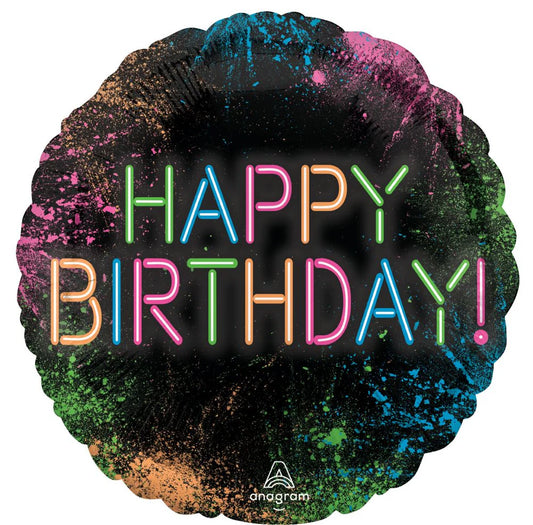 18" Happy Birthday Let's Glow crazy foil balloon