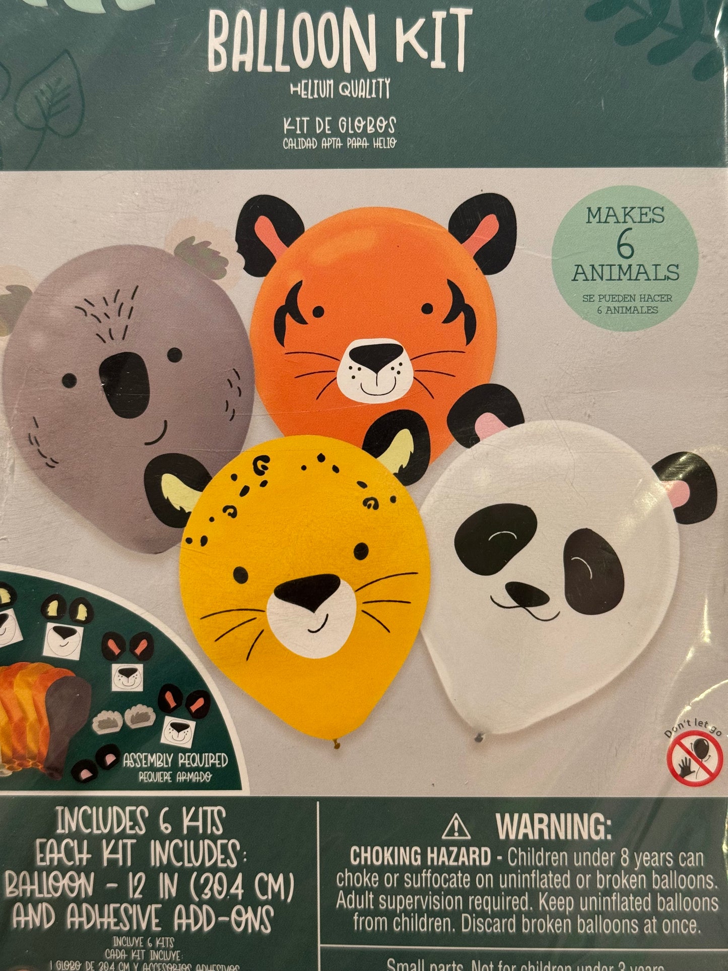 6 latex animal assortment with helium