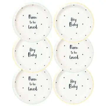Baby shower with blue & yellow trim paper plate - 12 pk