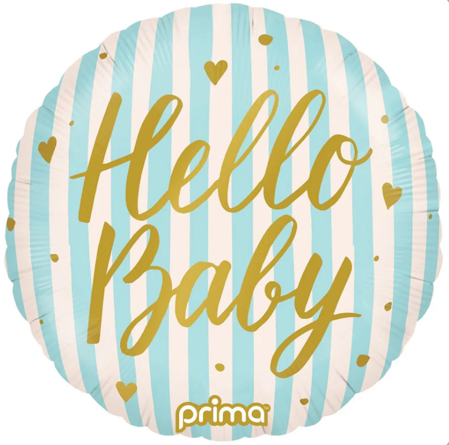 18” Hello Baby Blue Stripes Foil Balloon
