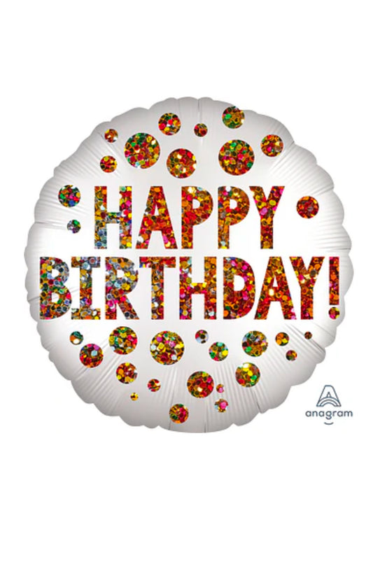 18" Happy Birthday satin infused sequins foil balloon with helium 1C