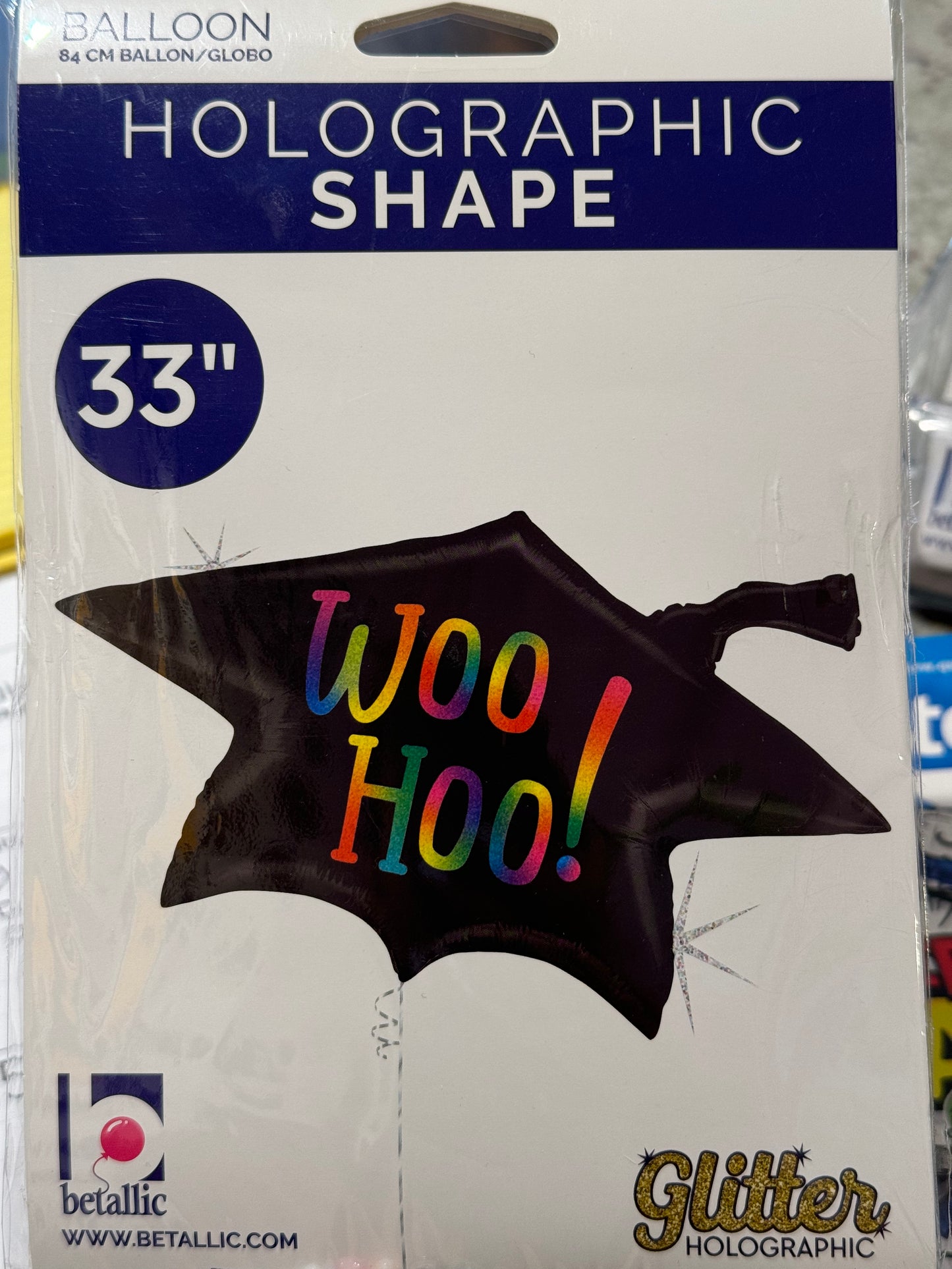 33" Woo Hoo! Graduation Cap Holographic foil balloon