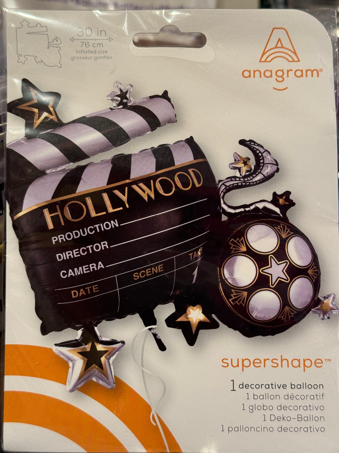 30" Hollywood film clapboard foil balloon
