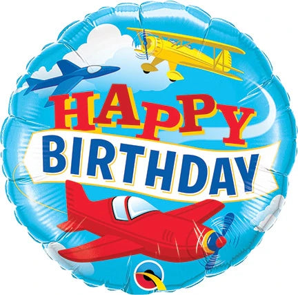 18" Happy Birthday airplanes foil balloon 1C