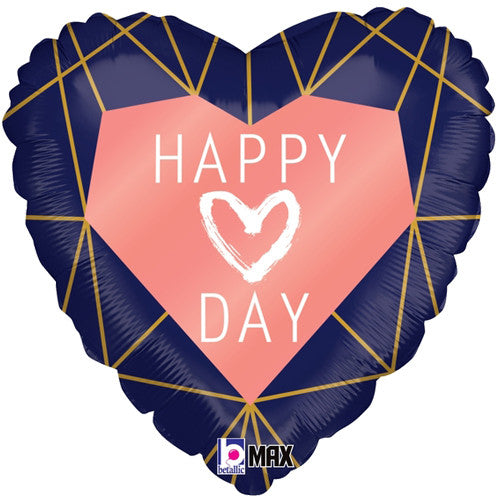 18" Happy (heart) day Geo Navy heart foil balloon