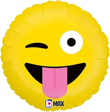 18" Emoji tongue out foil balloon with helium 1C