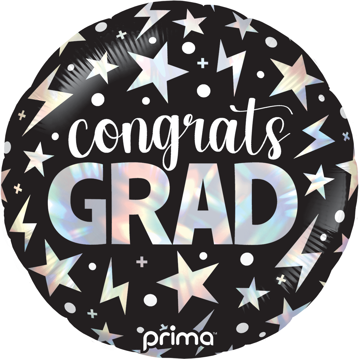 18" Round Congrats Grad Holographic lightning bolts foil balloon