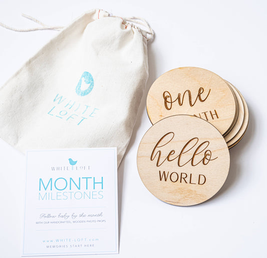 Wooden Monthly Photo Markers for Baby - Birch