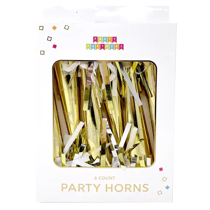 Tasseled party horns stars gold - 6 pk