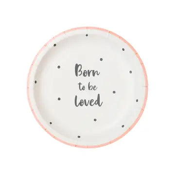 Baby shower pink trim with polka dot paper plate - 12 pk