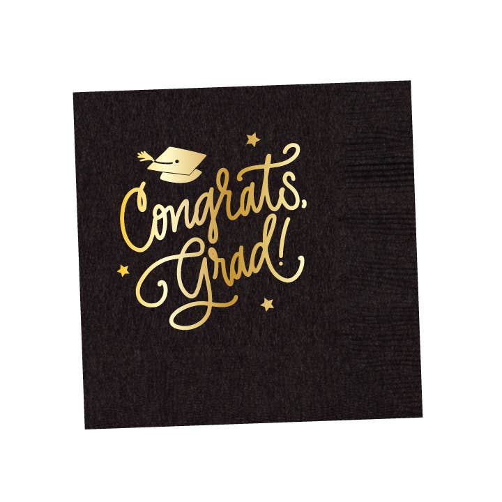 Congrats, Grad! : White Napkins (with black ink) - 25 pk.