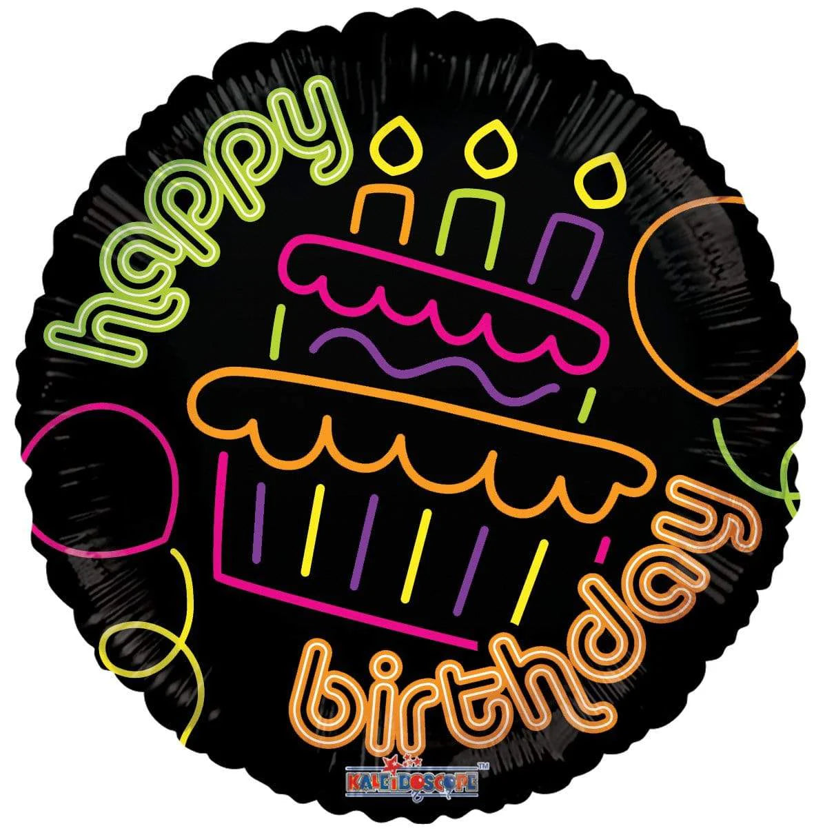 18" Happy Birthday Neon Cake foil balloon