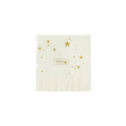Baby Neutral Star Fringed Cocktail Napkin - 18 pk