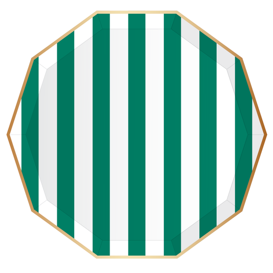 EMERALD GREEN SIGNATURE CABANA STRIPE PLATES - 8pk