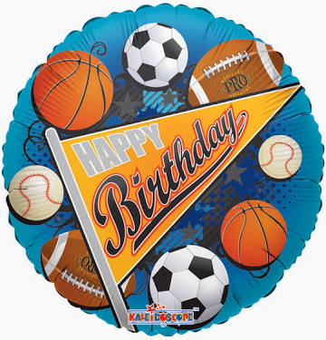18" Birthday Sports Pennant Balloon with helium
