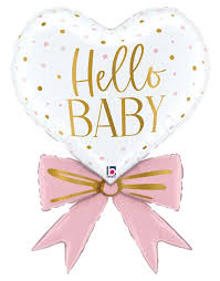34" Hello Baby heart and pink bow foil balloon