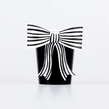 Black & White Stripy Bow Cups - 8 pk