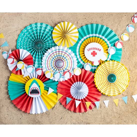 Pool party paper fans - 8 pk