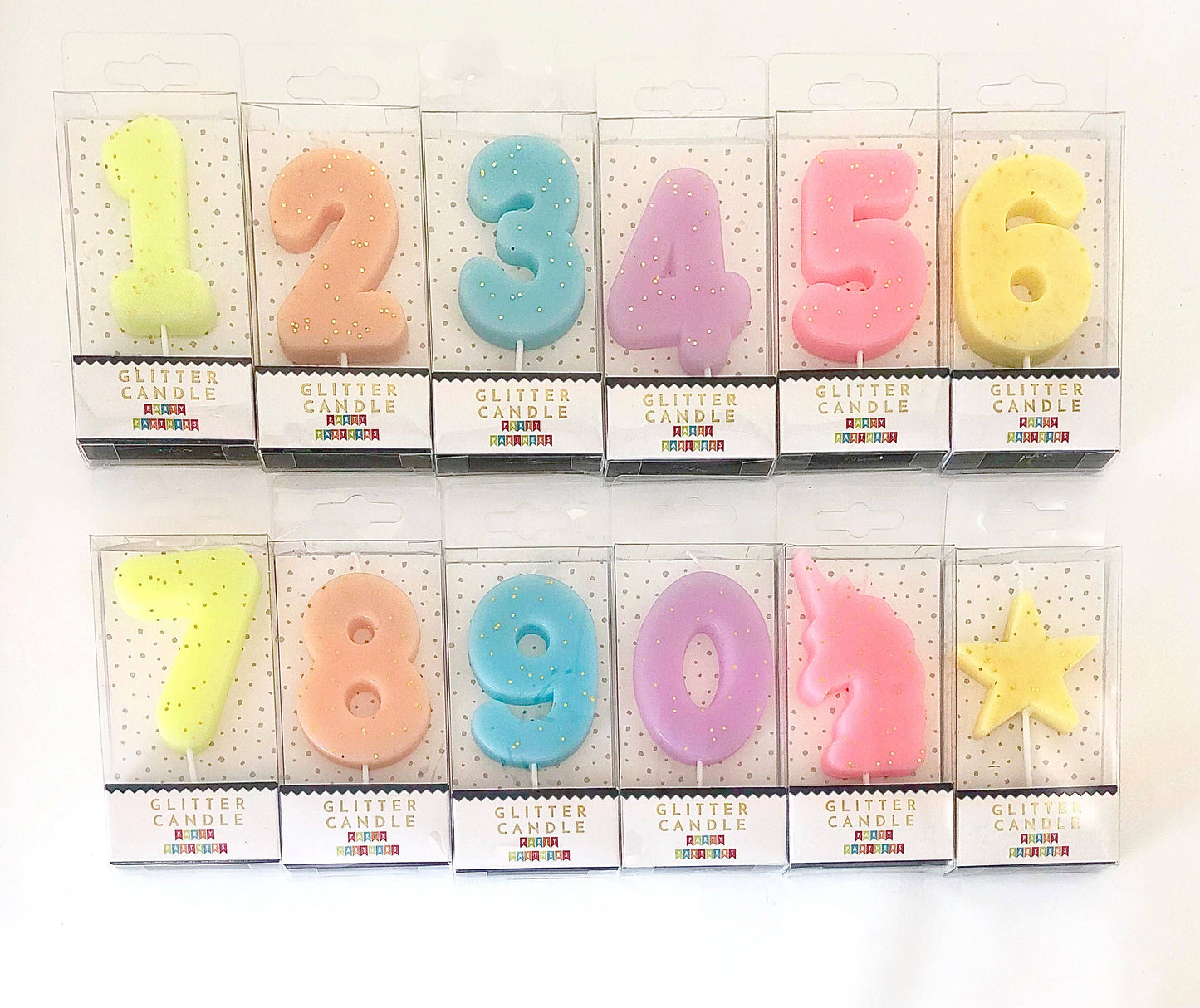 Unicorn Pastel Glitter Number Candle Pink