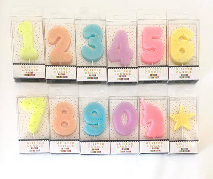 Unicorn Pastel Glitter Number Candle Pink