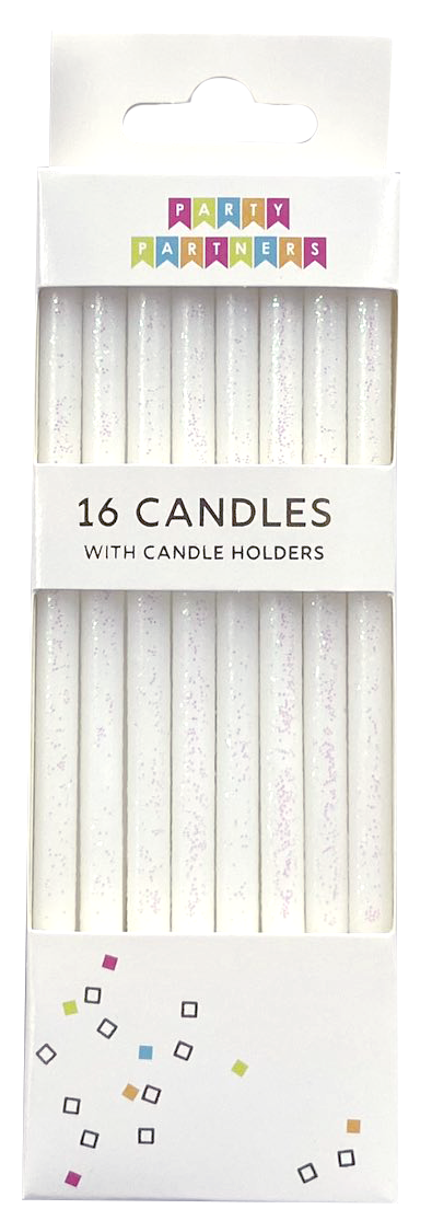 Tall White Glitter Candle Set - 16 pk