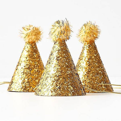 Gold Glitter Mini Party Hats- 8pk