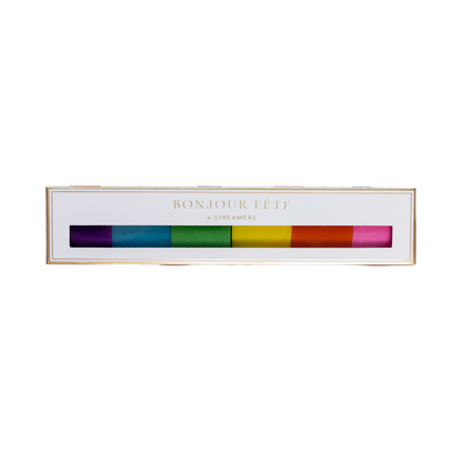 Rainbow Crepe Paper Streamers - pk of 6, 35 ft