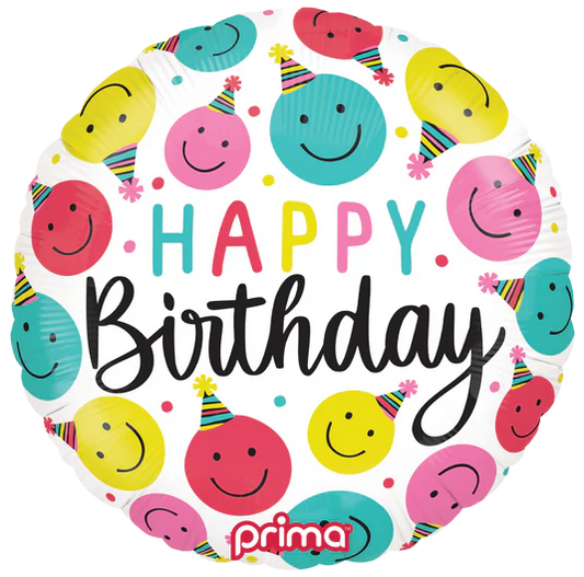 18" Round Happy Face foil Birthday with helium