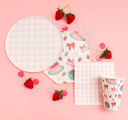 Pink Gingham Plate- 8 pk