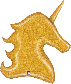 38" Gold Glitter unicorn holographic foil balloon