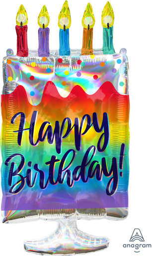 30" Happy Birthday Iridescent Cake Foil Balloon