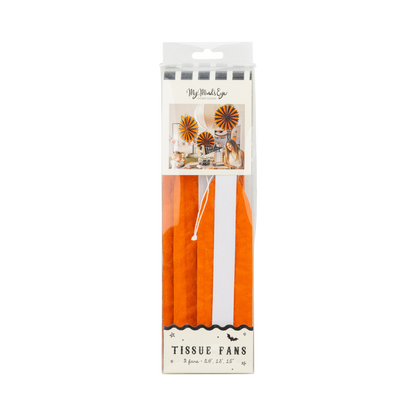 Orange and Black Large Tissue Fans - 3 pk