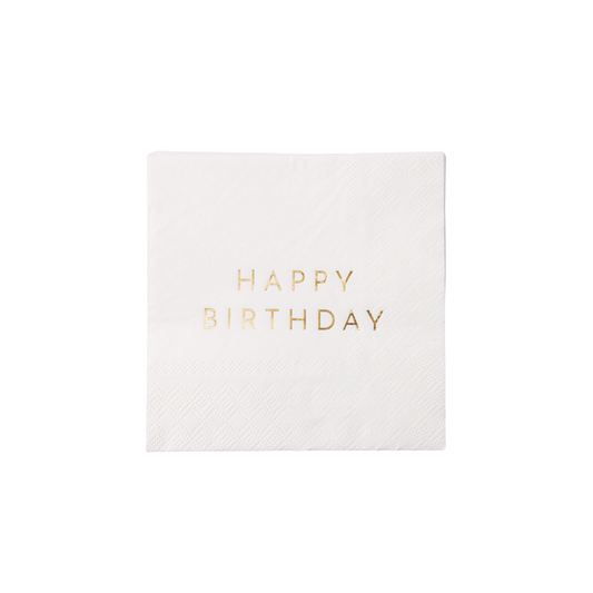 White & Gold signature HAPPY BIRTHDAY cocktail napkins - 20 pk