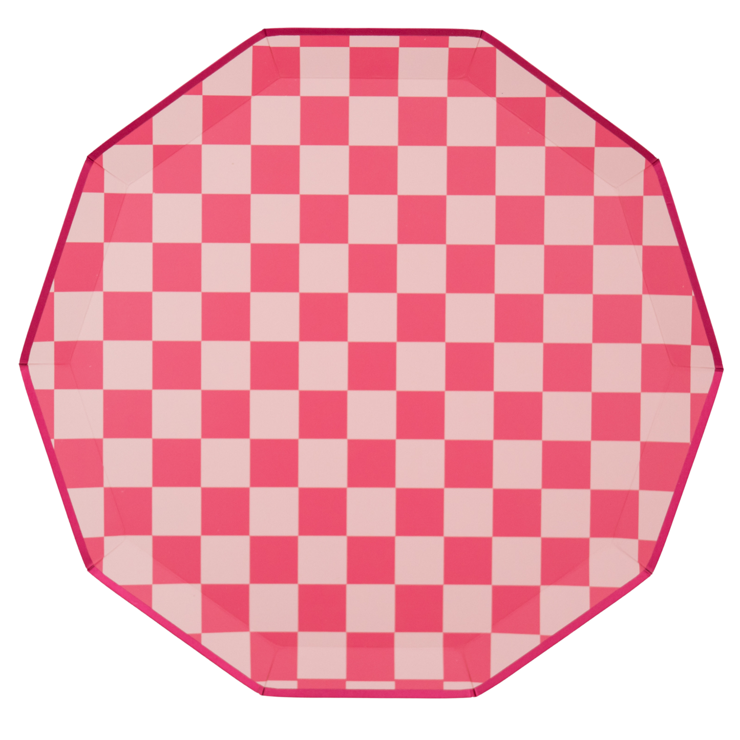 PINK CHECKERED SIGNATURE DINNER PLATES - 8 pk