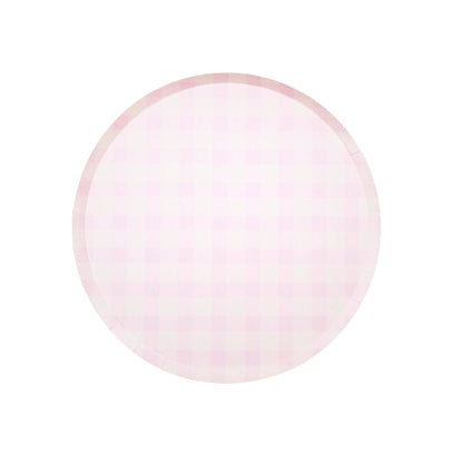 Pink Gingham Plate- 8 pk