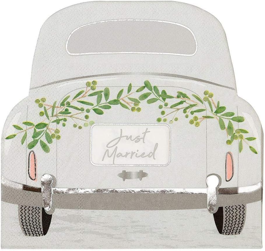 Car Shaped Just Married Napkins - 16 Pk.