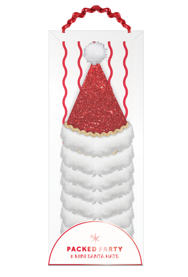 MINI SANTA PARTY HATS - 8 pk