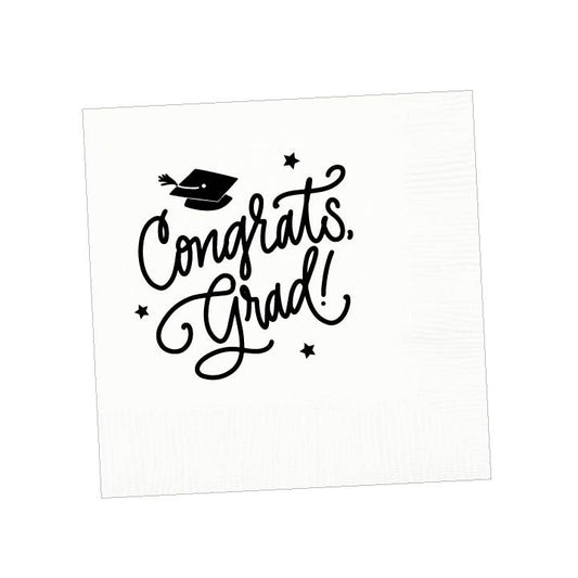 Congrats, Grad! : White Napkins (with black ink) - 25 pk.