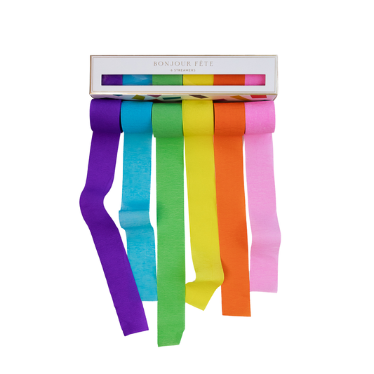 Rainbow Crepe Paper Streamers - pk of 6, 35 ft