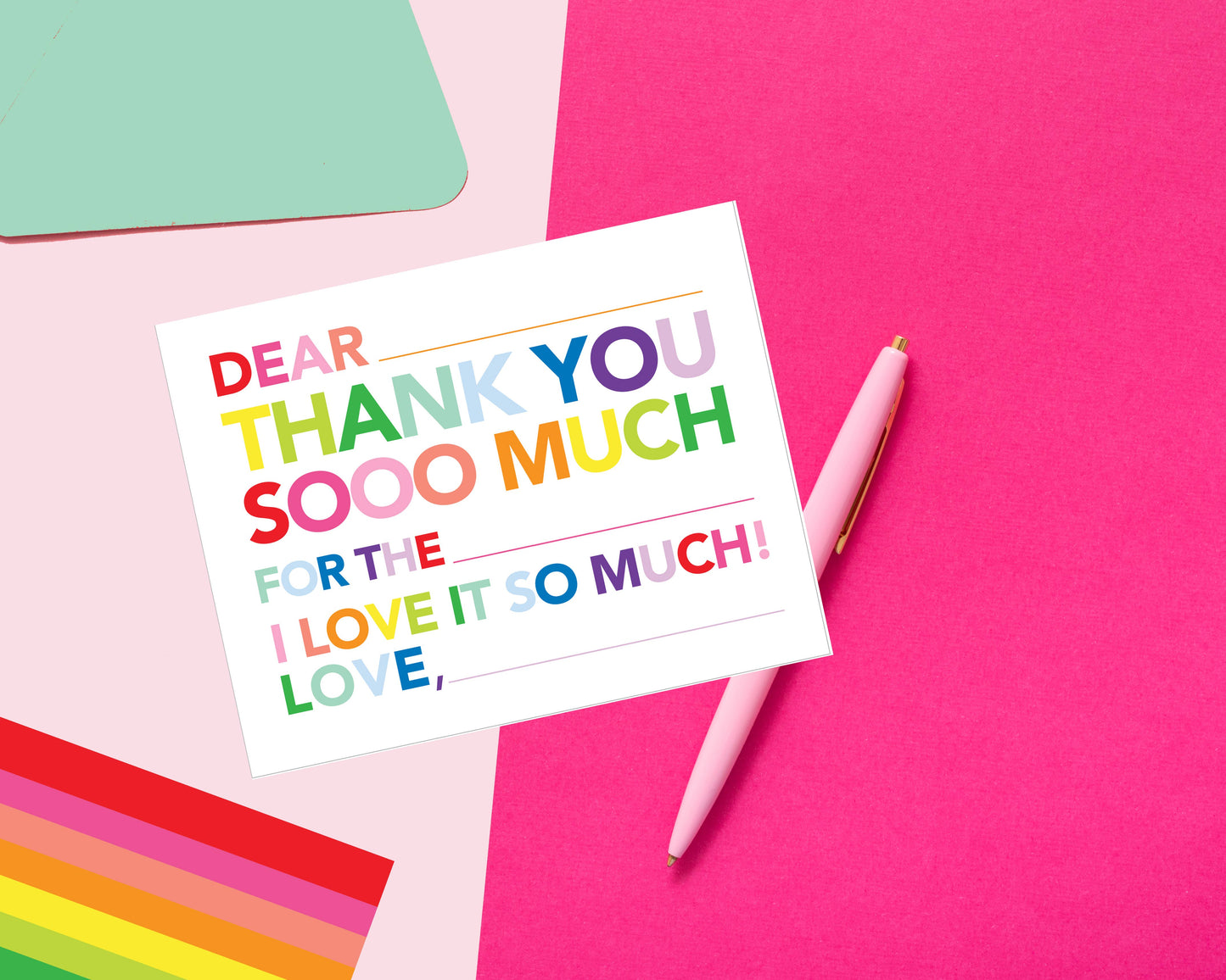 Kid's Fill In Thank You Notes - Rainbow