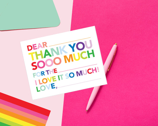 Kid's Fill In Thank You Notes - Rainbow