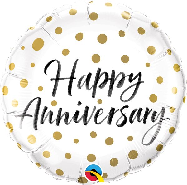 18" Happy Anniversary gold dots foil balloon