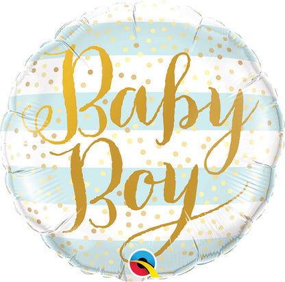 18" Baby boy blue stripped foil balloon