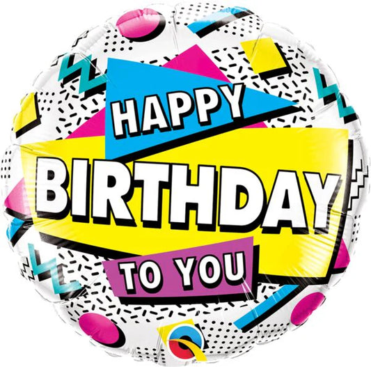 18" Retro Happy birthday Balloon with helium