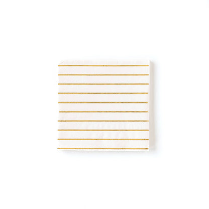 Cream with Gold stripped cocktail paper napkins - 18 pk