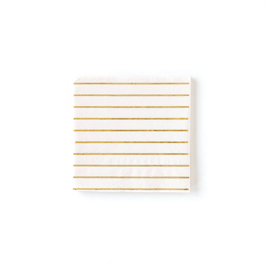 Cream with Gold stripped cocktail paper napkins - 18 pk